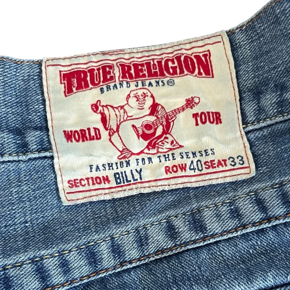 Vintage True Religion Billy Cutoff Jean Shorts Embroidered Boho USA Mens Size 40